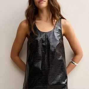 Switch  Crocodile Effect Faux Leather Black Sleeveless Tank Top S
